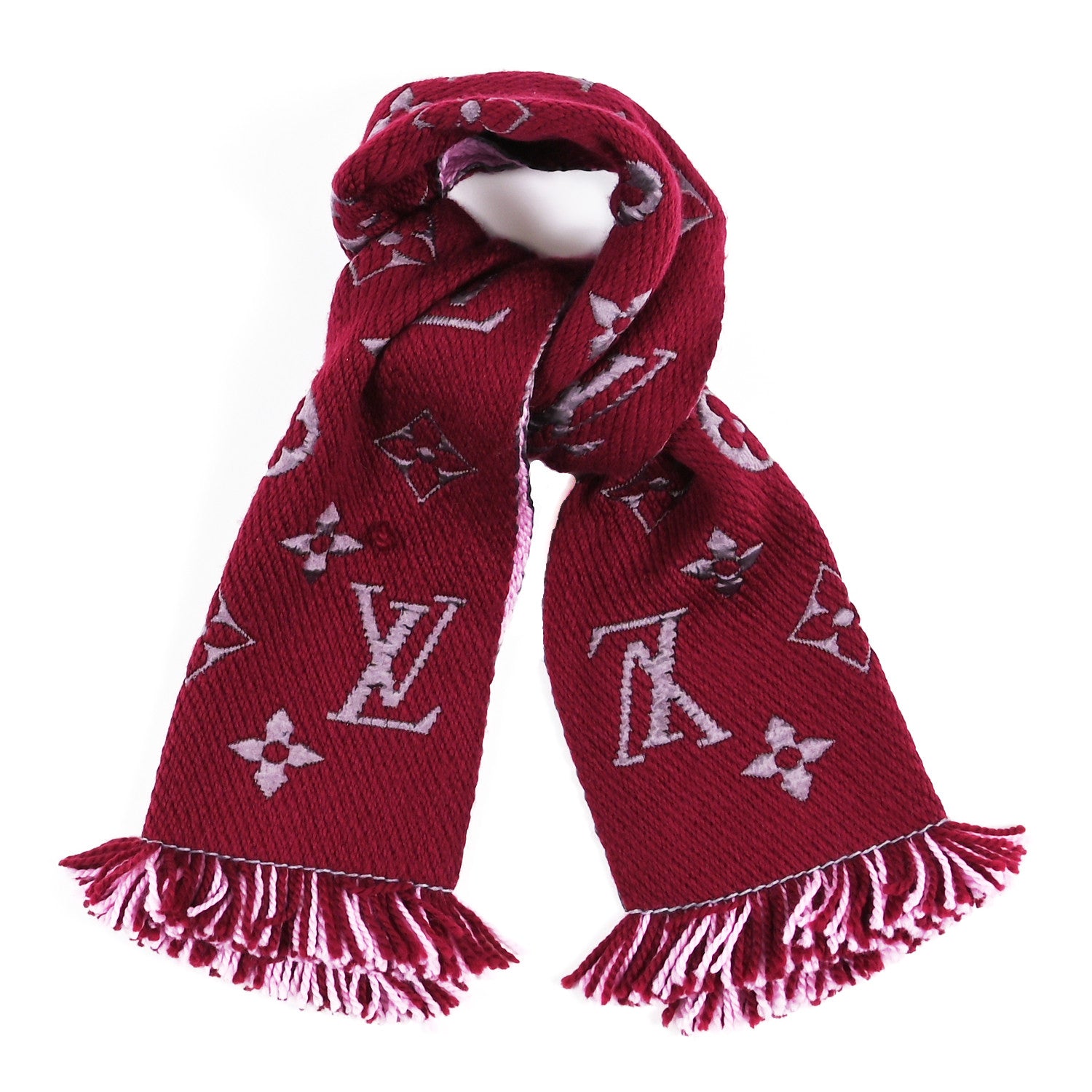 Louis Vuitton Wool Silk Logomania Duo Scarf Wine 1 of 4