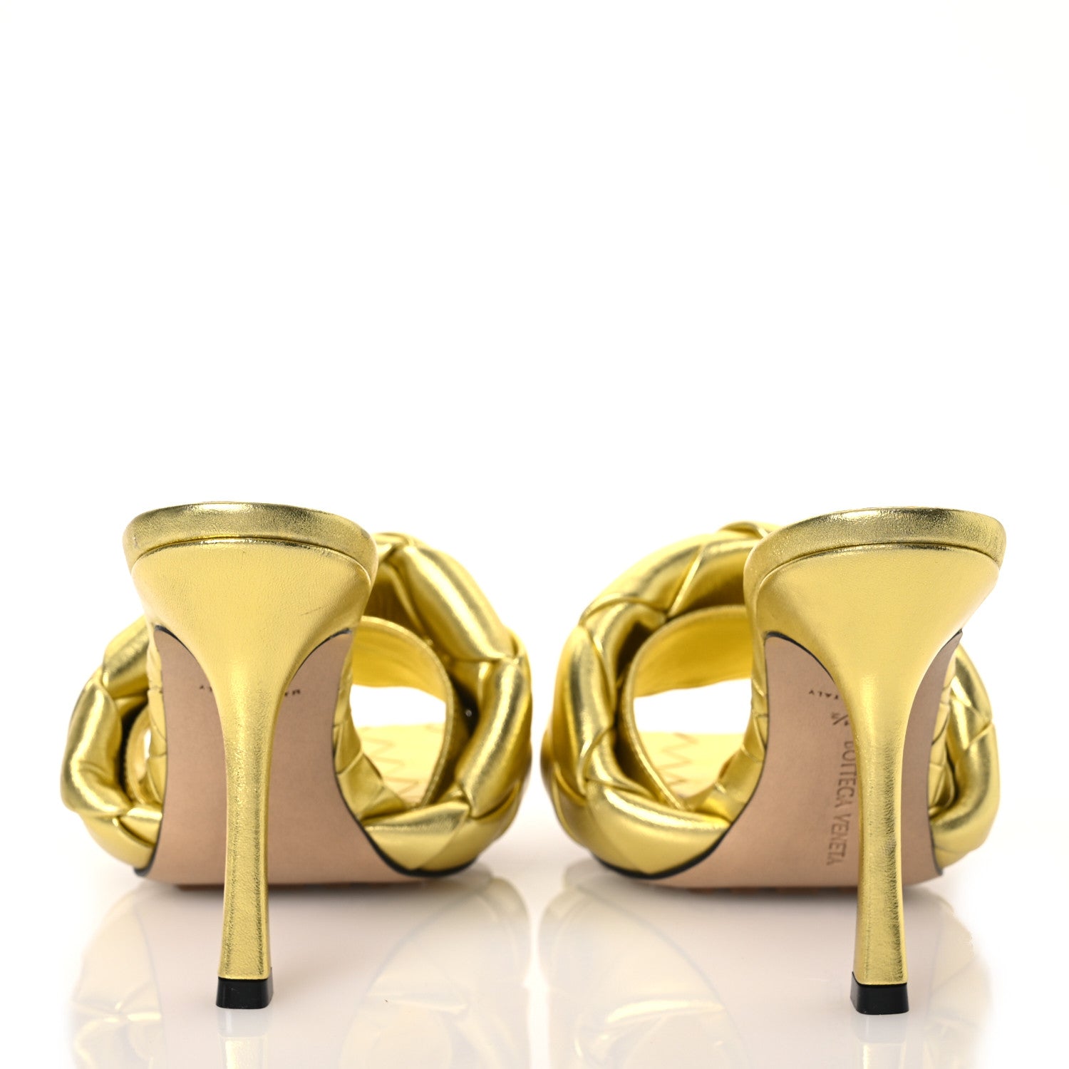 Bottega Veneta Metallic Nappa Maxi Reflection Weave Lido 90mm Mule Sandals 38.5 Gold 5 of 11