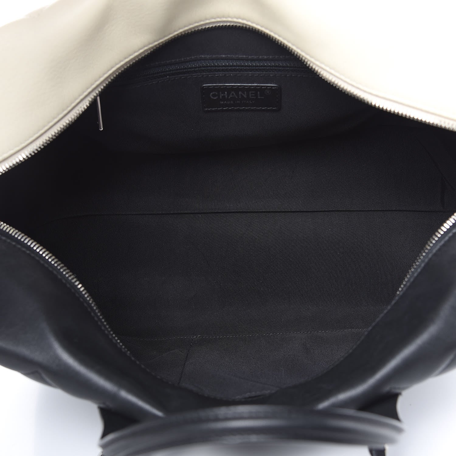 Chanel Calfskin Quilted Feather Weight Bowling Bag Black Beige 5 of 17