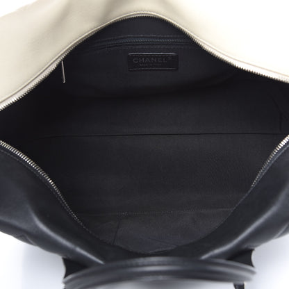 Chanel Calfskin Quilted Feather Weight Bowling Bag Black Beige 5 of 17