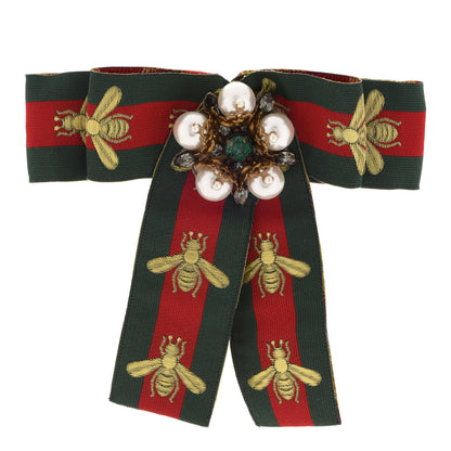 Gucci Ribbon Web Bow Bee Pearl Brooch Red Green 1 of 4