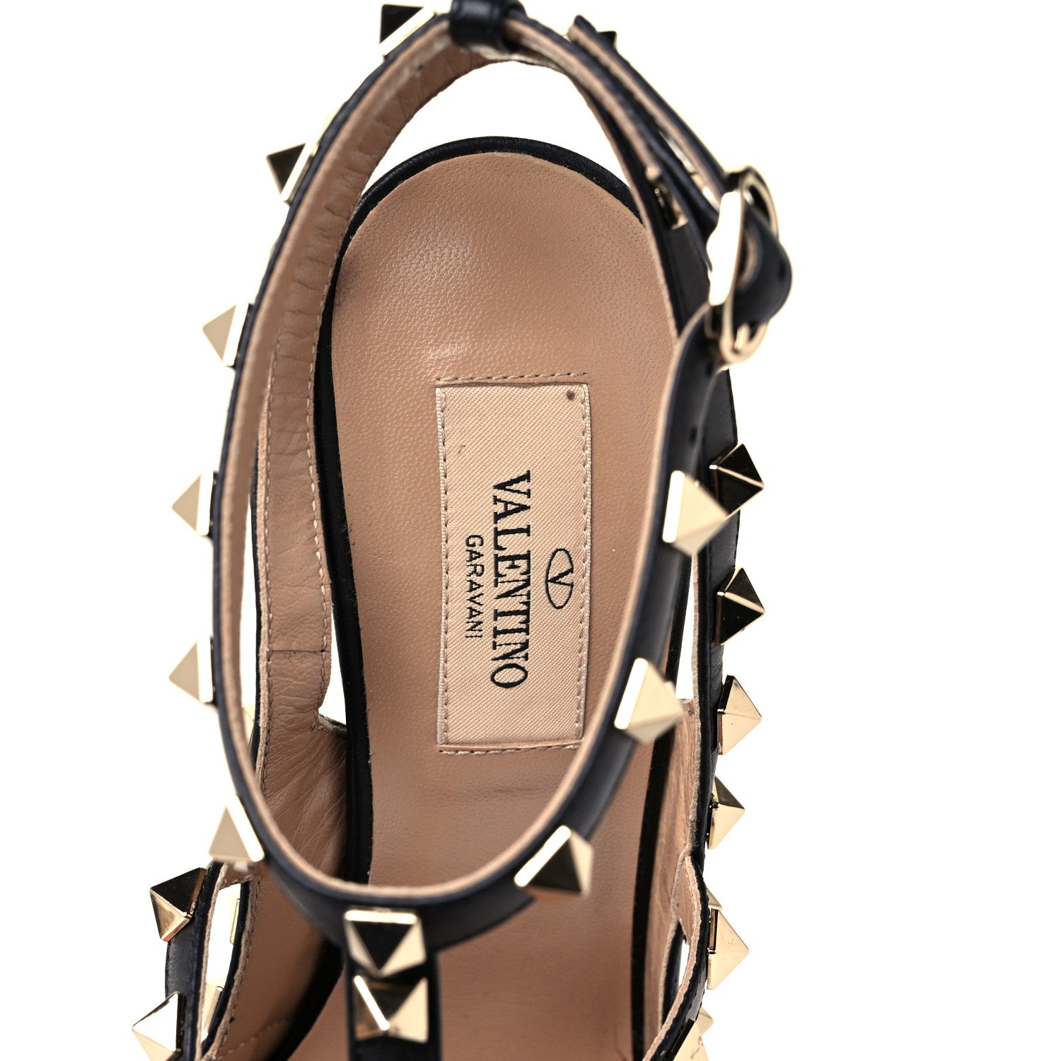 Valentino Garavani Pebbled Calfskin Rockstud Ankle Strap Pumps 37.5 Black 7 of 8