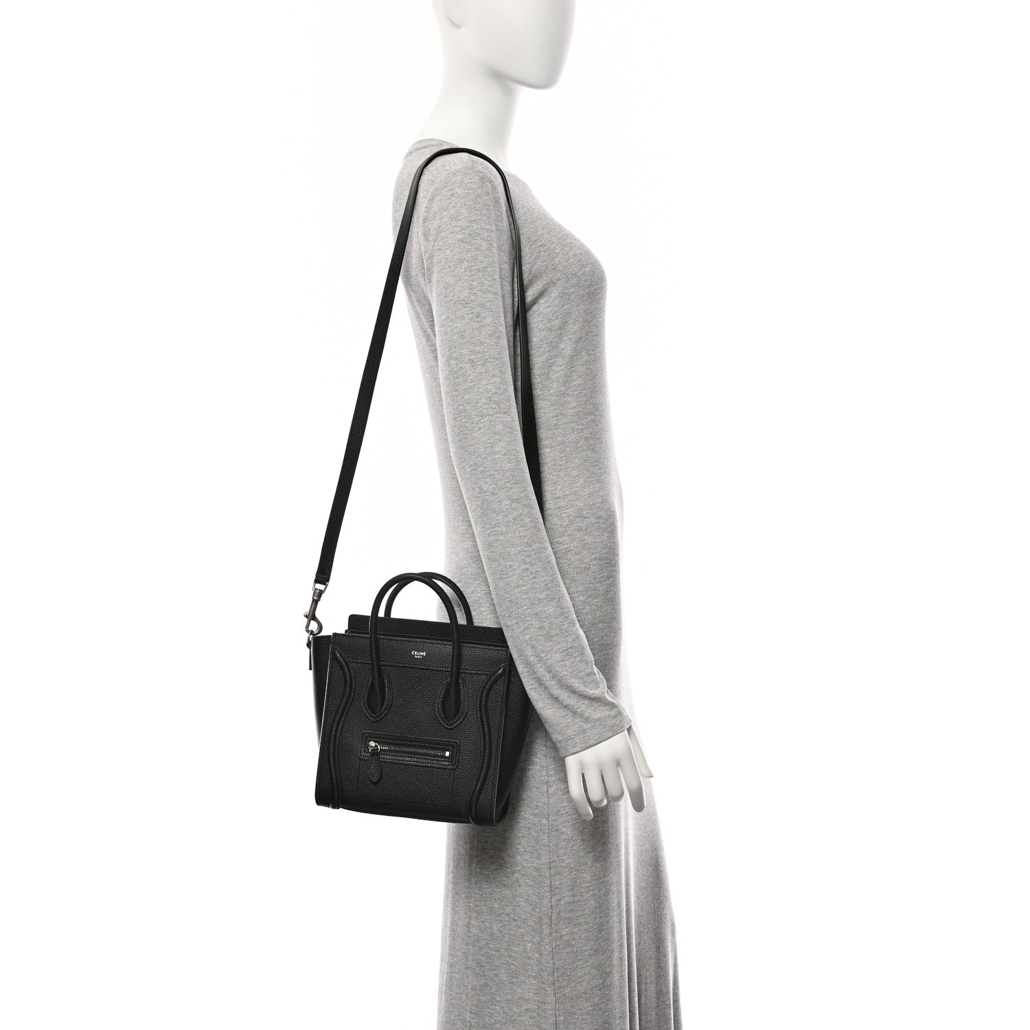 Celine Drummed Calfskin Nano Luggage Black 2 of 11