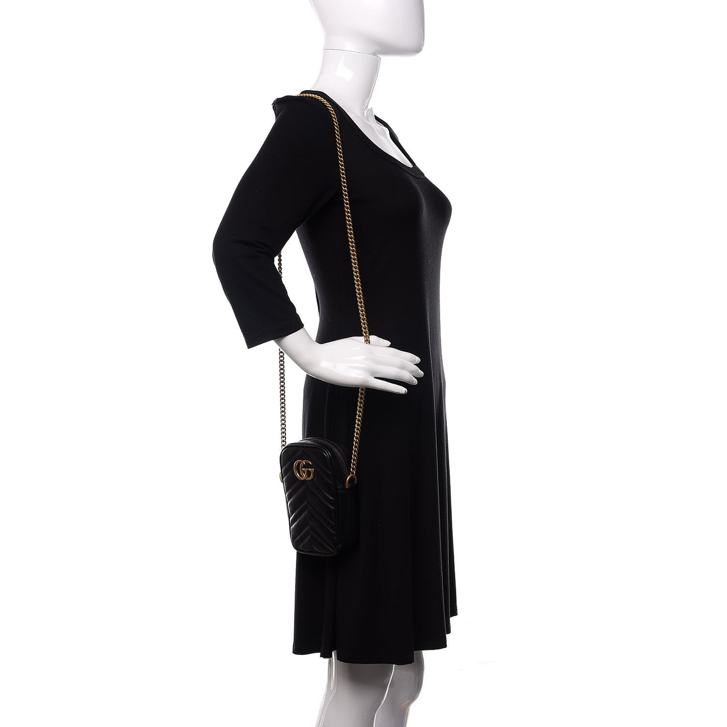 Calfskin Matelasse Mini GG Marmont Crossbody Bag Black
