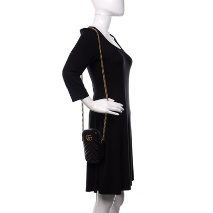 Gucci Calfskin Matelasse Mini GG Marmont Crossbody Bag Black 2 of 10