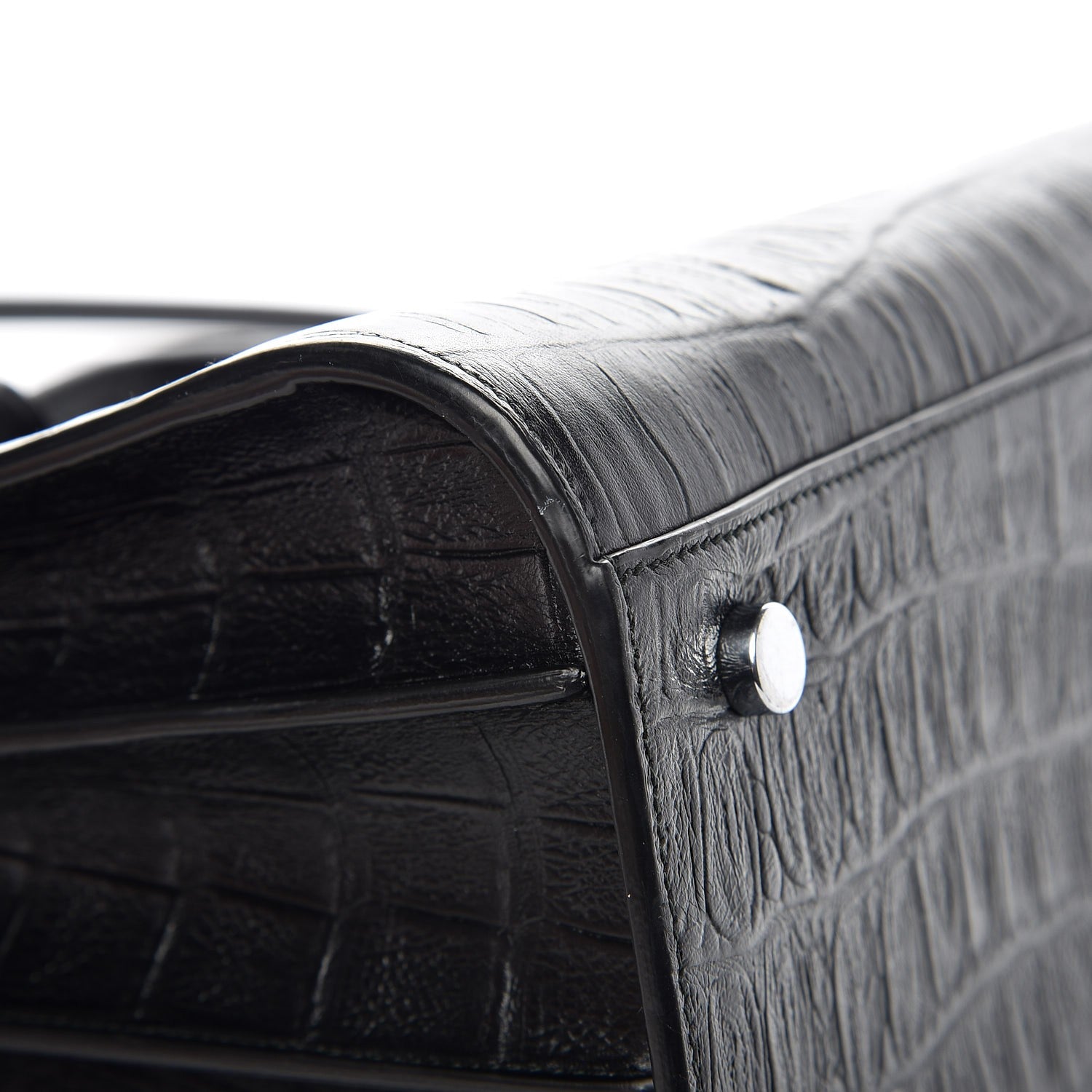 Saint Laurent Calfskin Crocodile Embossed Small Sac de Jour Black 8 of 11