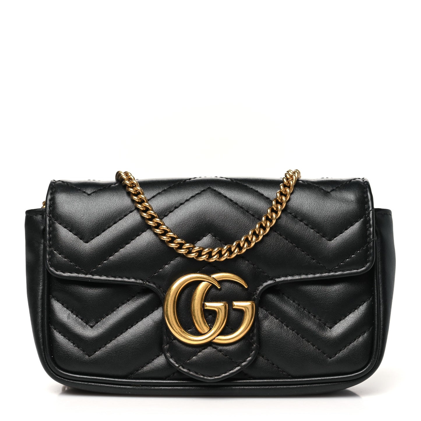 Calfskin Matelasse Super Mini GG Marmont Shoulder Bag Black
