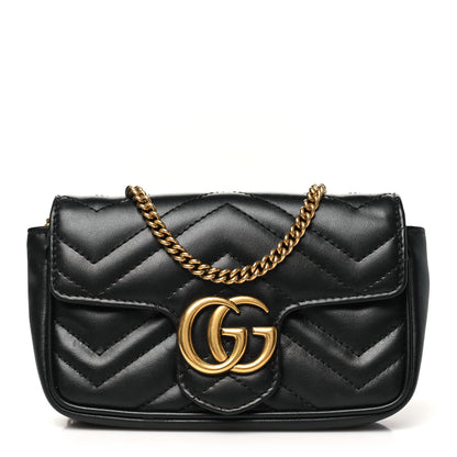 Gucci Calfskin Matelasse Super Mini GG Marmont Shoulder Bag Black 1 of 10