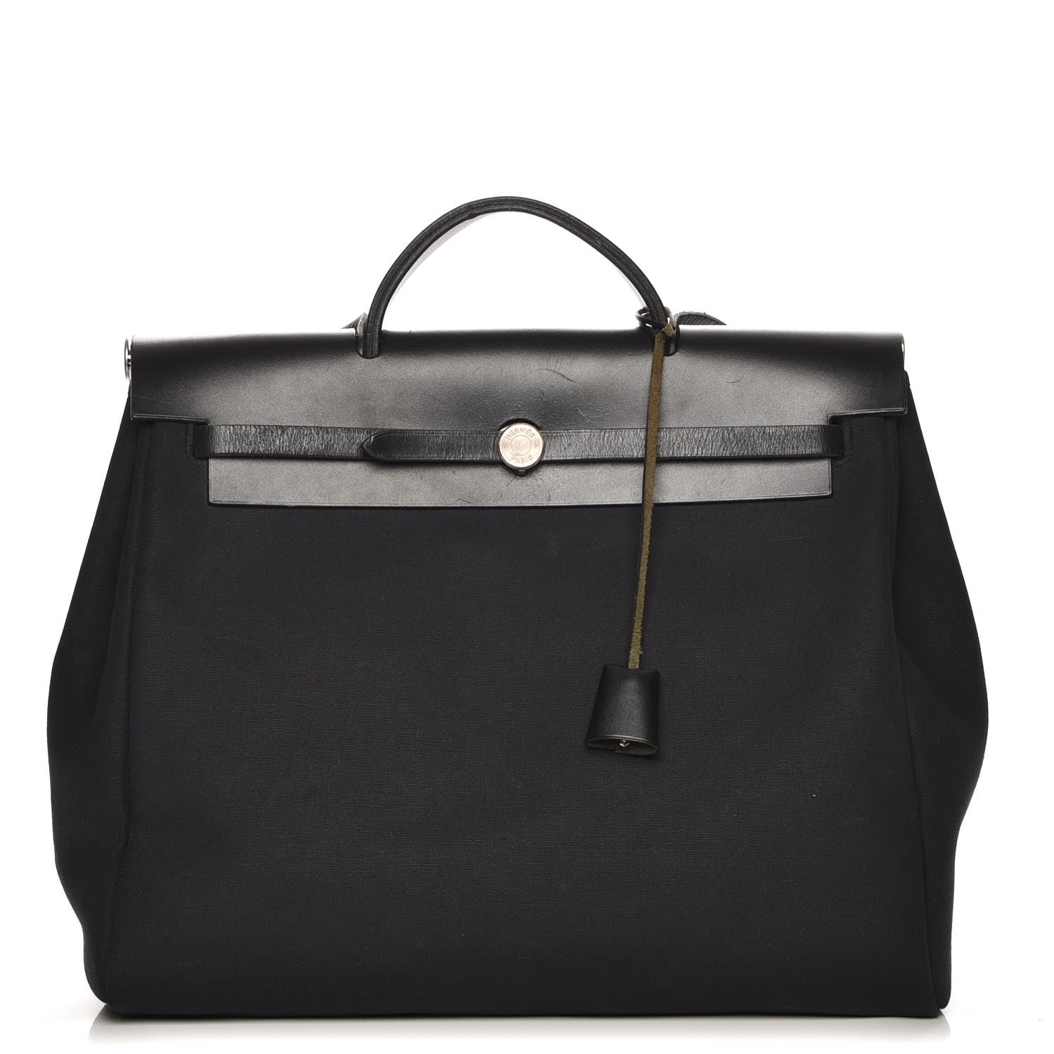 Hermes Toile Vache Calfskin Herbag 39 GM Black 1 of 7