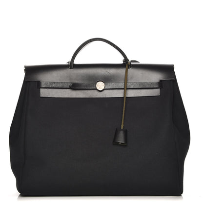 Hermes Toile Vache Calfskin Herbag 39 GM Black 1 of 7