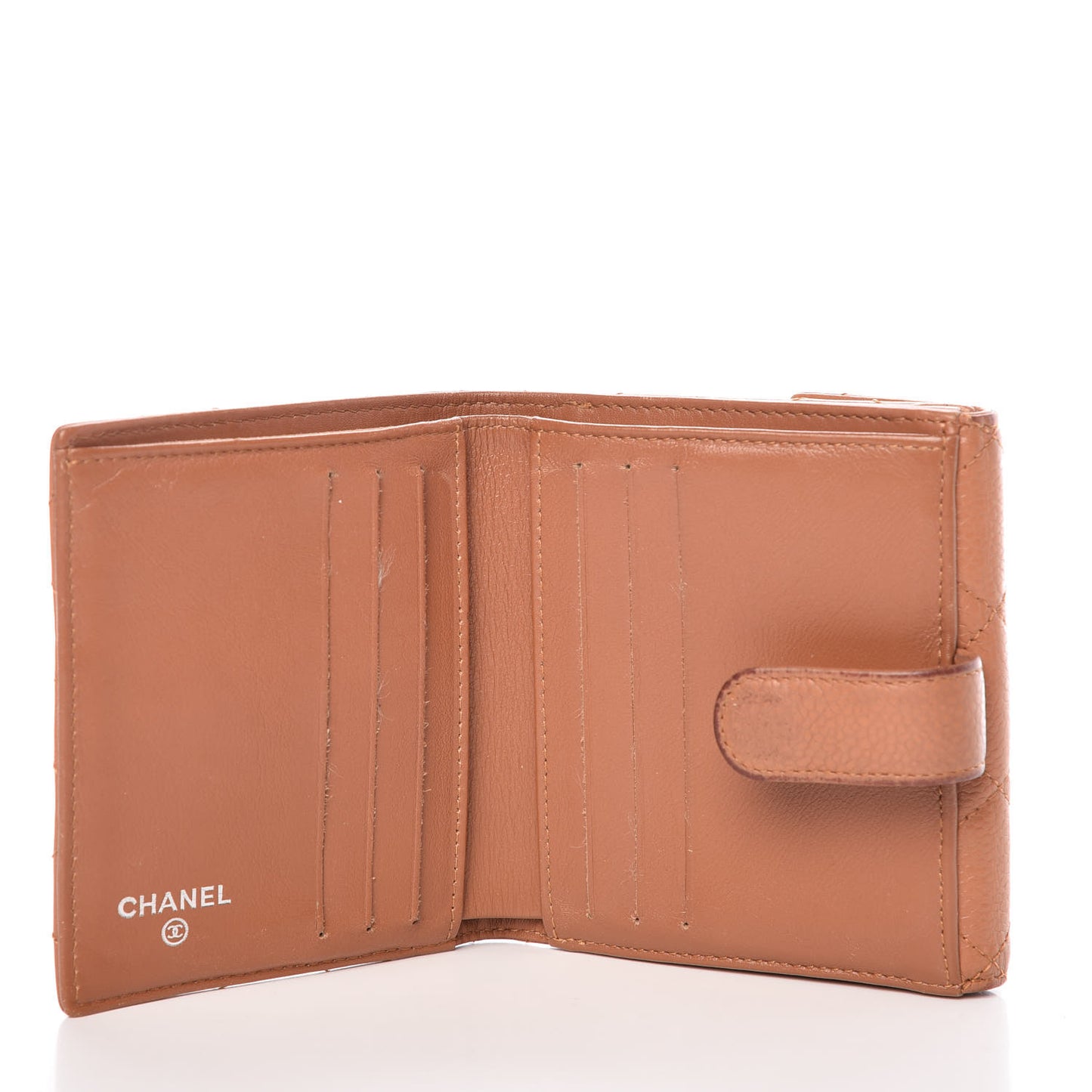 Caviar Quilted Compact French Flap Wallet Dark Beige