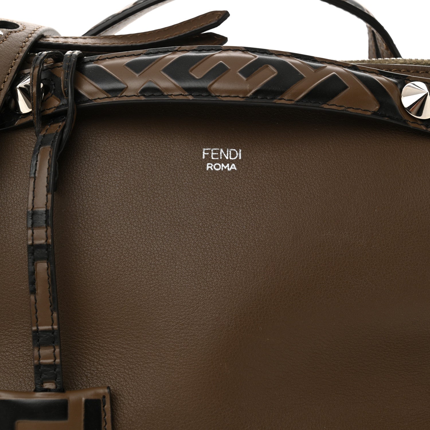 Fendi Vitello Dolce Bi-Color FF 1974 Embossed Medium By The Way Boston Bag Maya Black 8 of 11