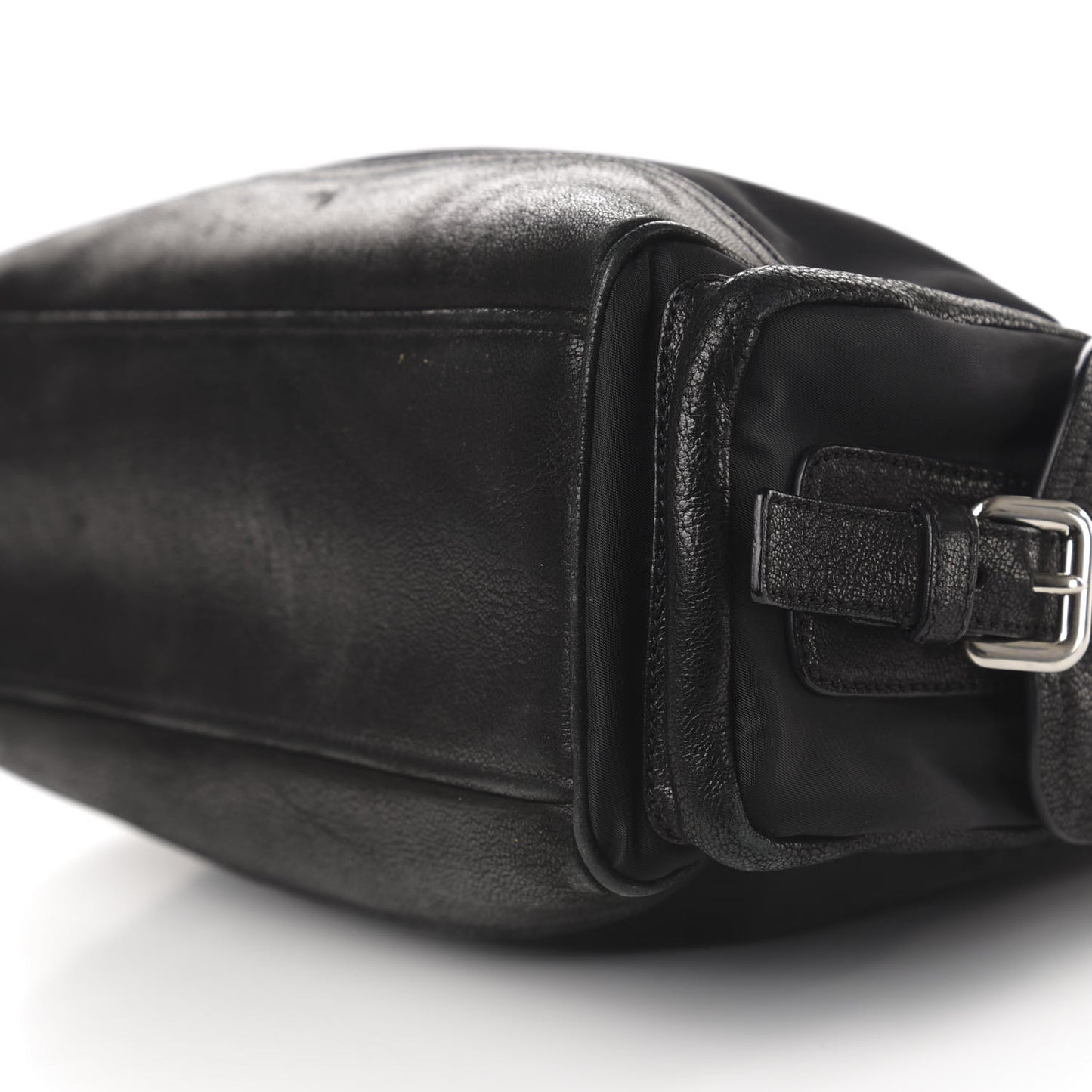 Tessuto Nylon Calfskin Shoulder Bag Black