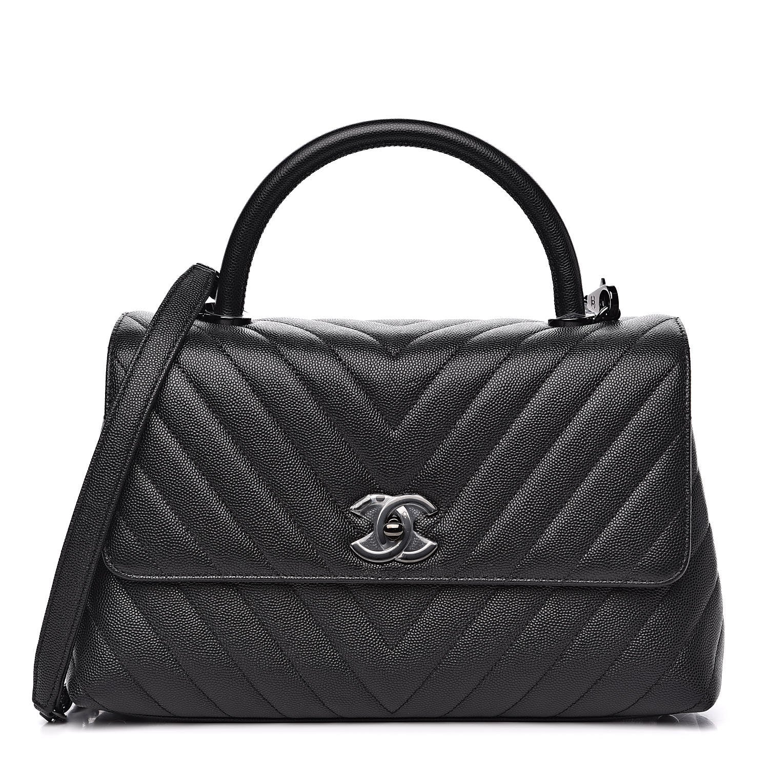 Chanel Caviar Chevron Quilted Small Coco Handle Flap Black 1 of 11