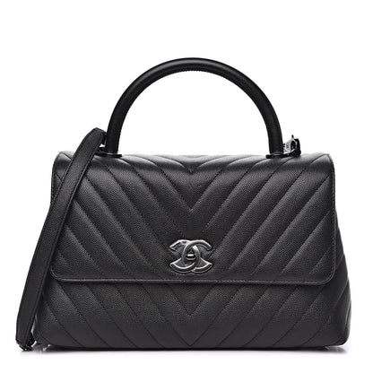 Chanel Caviar Chevron Quilted Small Coco Handle Flap Black 1 of 11