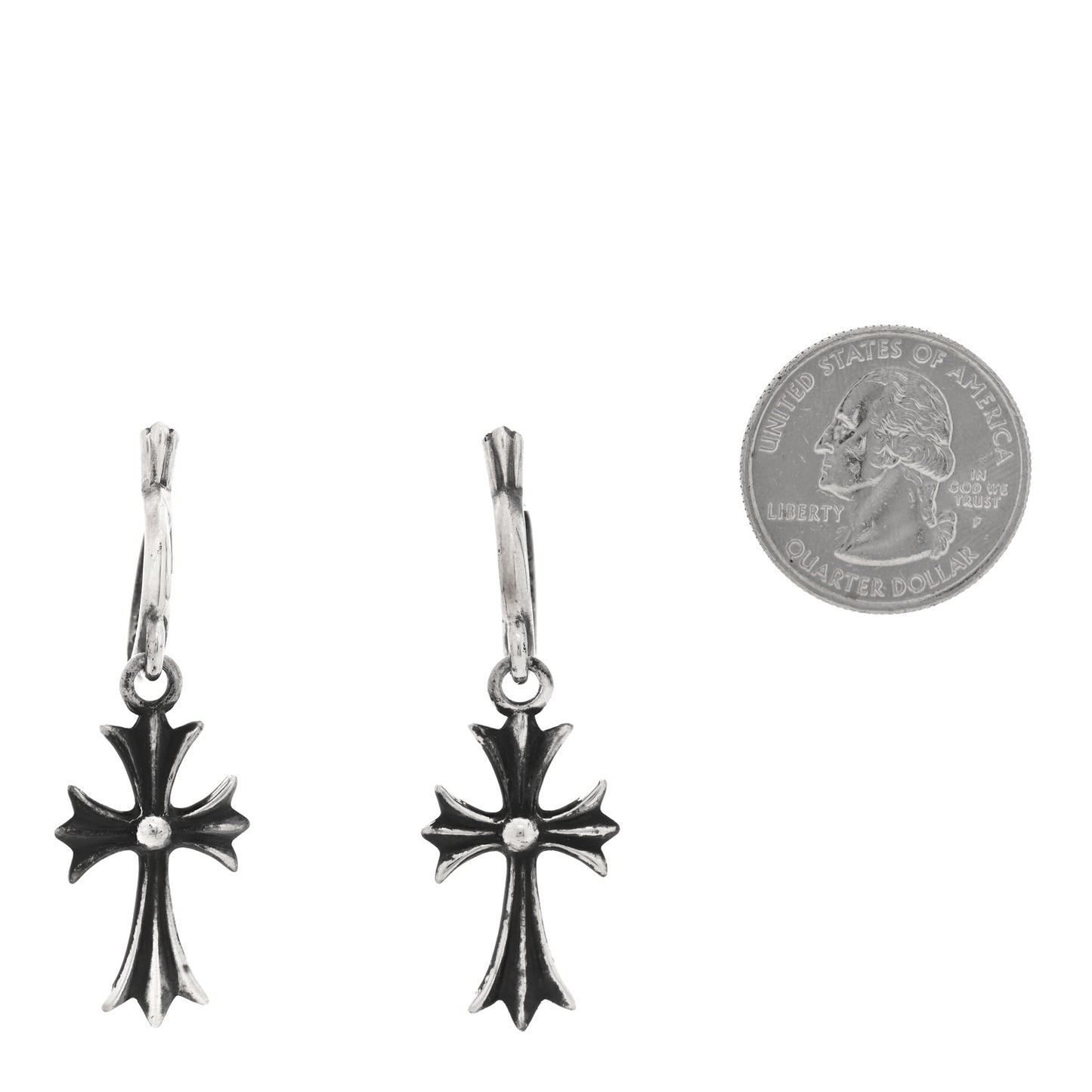 Sterling Silver Tiny CH Cross Hoop Drop Earrings