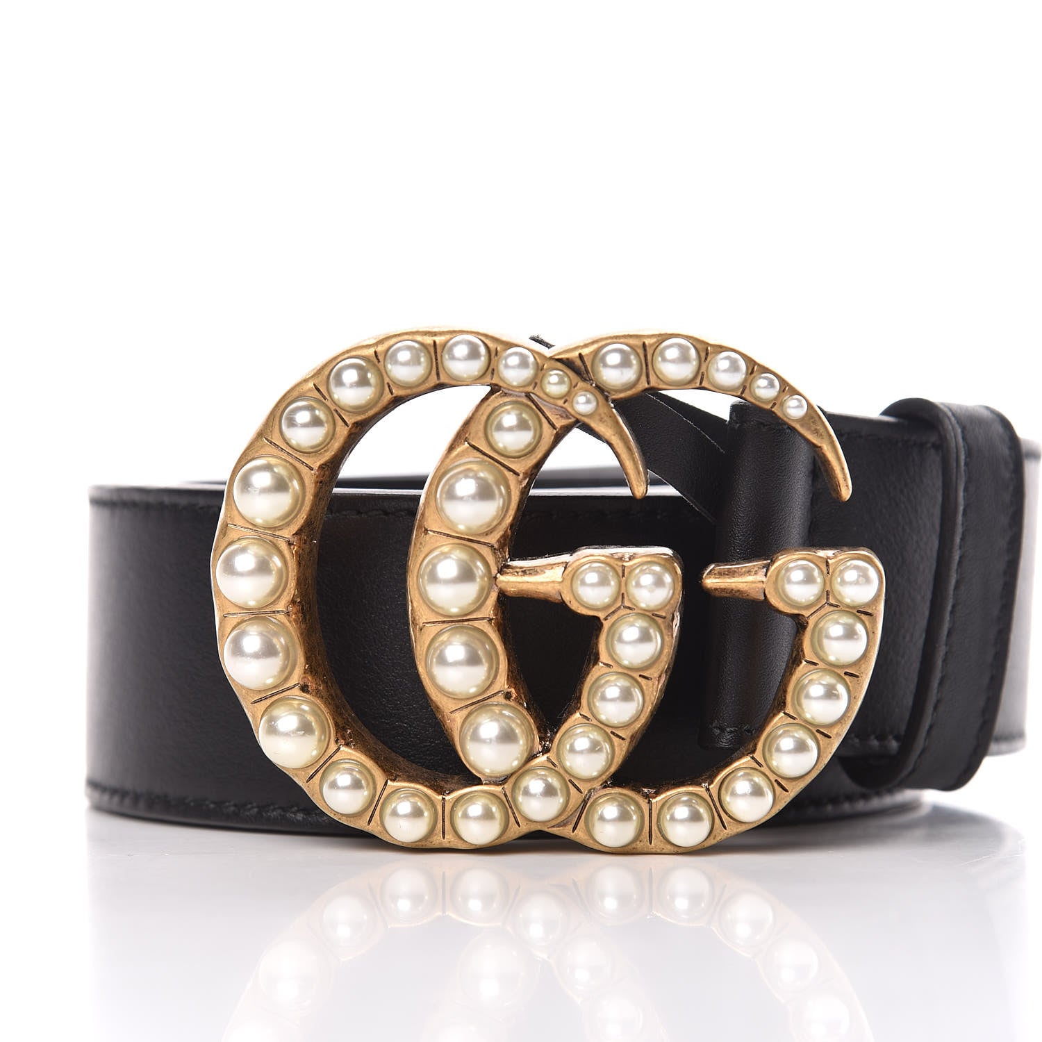 Gucci Moon Calfskin Pearl Double G 40mm Belt 85 34 Black Cream 8 of 8