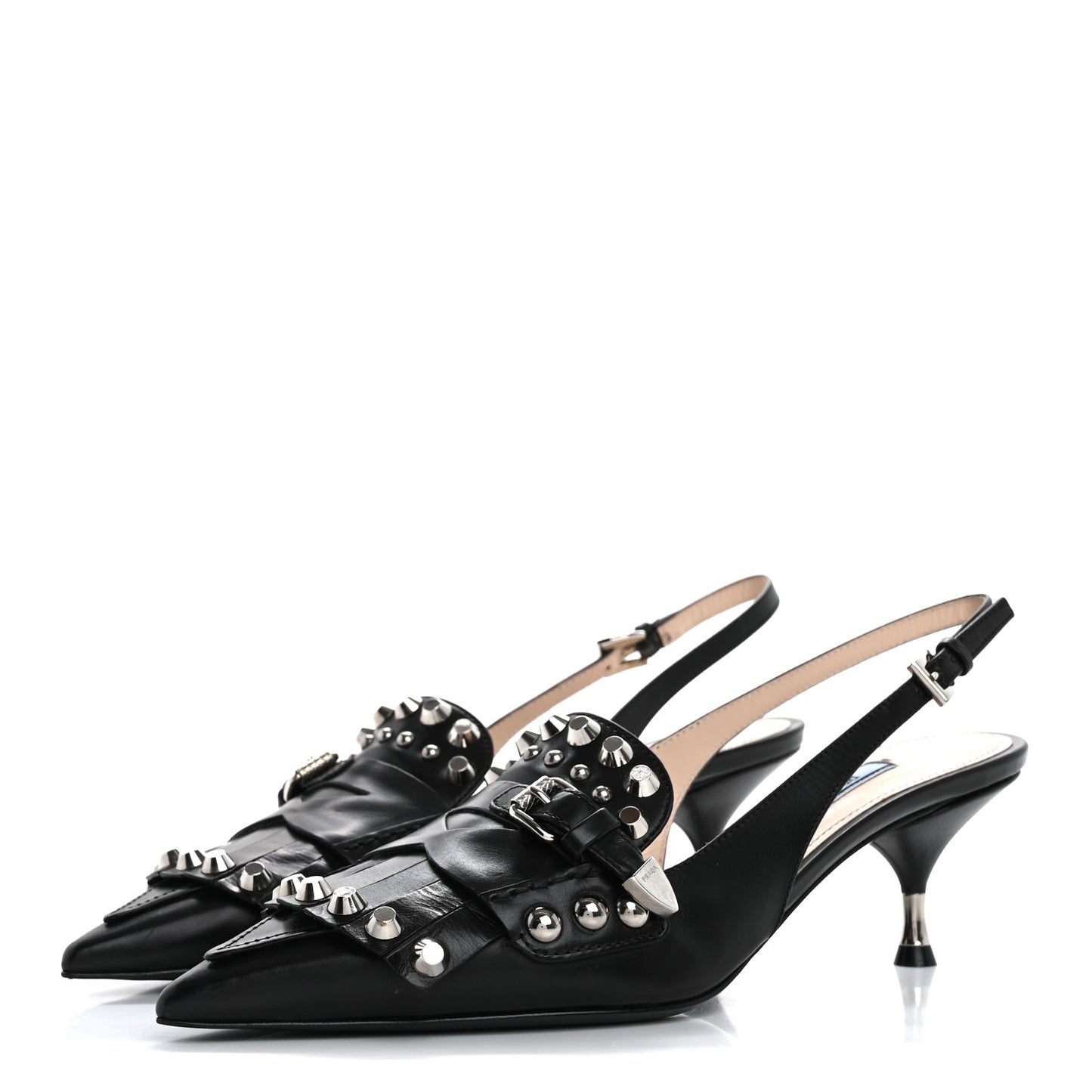 Vitello Lux Studded Pointed Toe Pumps 39 Black