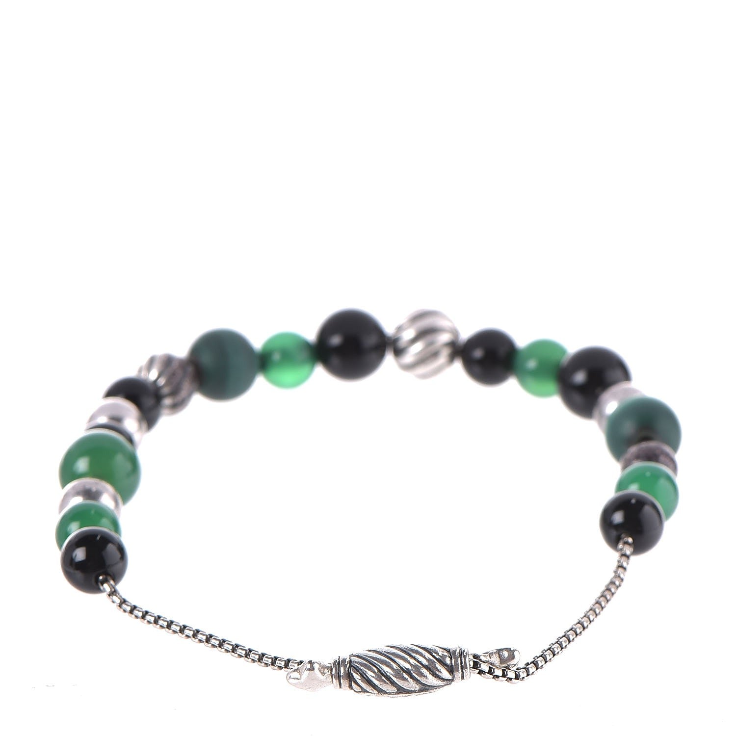 David Yurman Sterling Silver Black Green Onyx Hematine 8mm Elements Bead Bracelet 4 of 5
