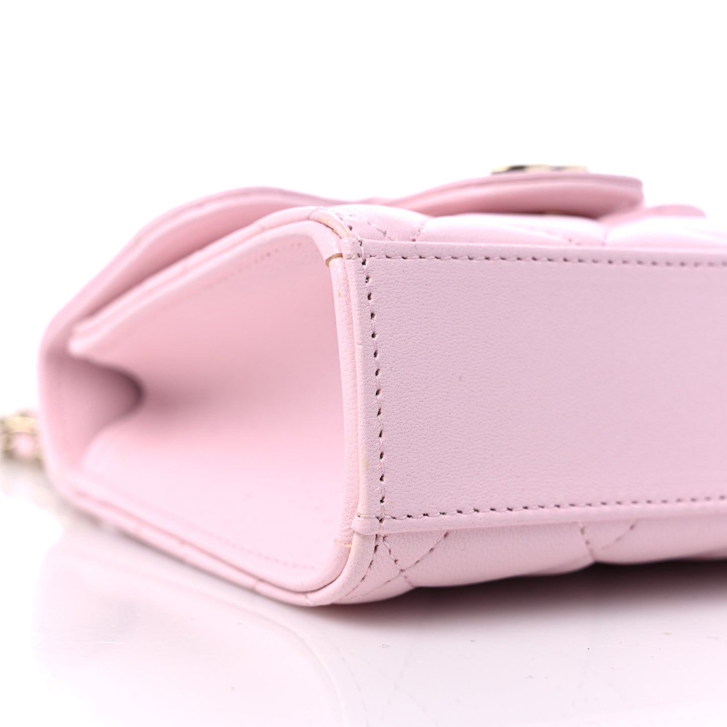 Lambskin Quilted Top Handle Clutch With Chain Light Pink