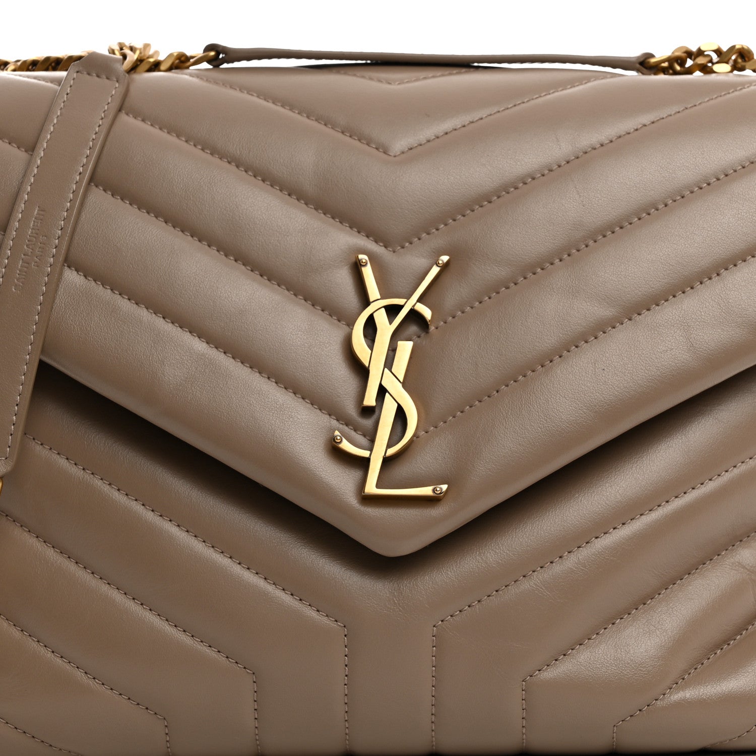 Saint Laurent Calfskin Y Quilted Monogram Medium Loulou Chain Satchel Dark Beige 8 of 10