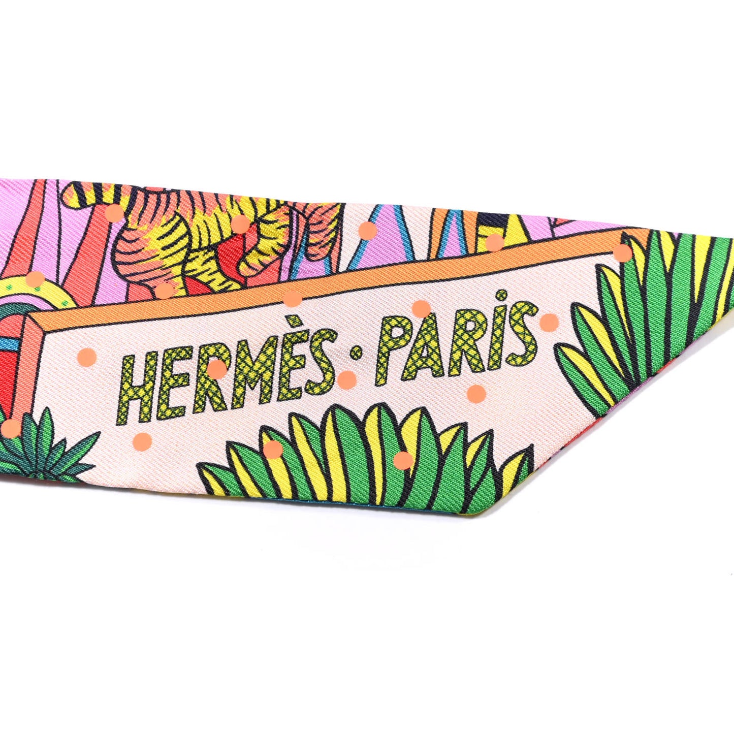 Silk Animapolis Plumetis Twilly Rose Vert Orange Fluo