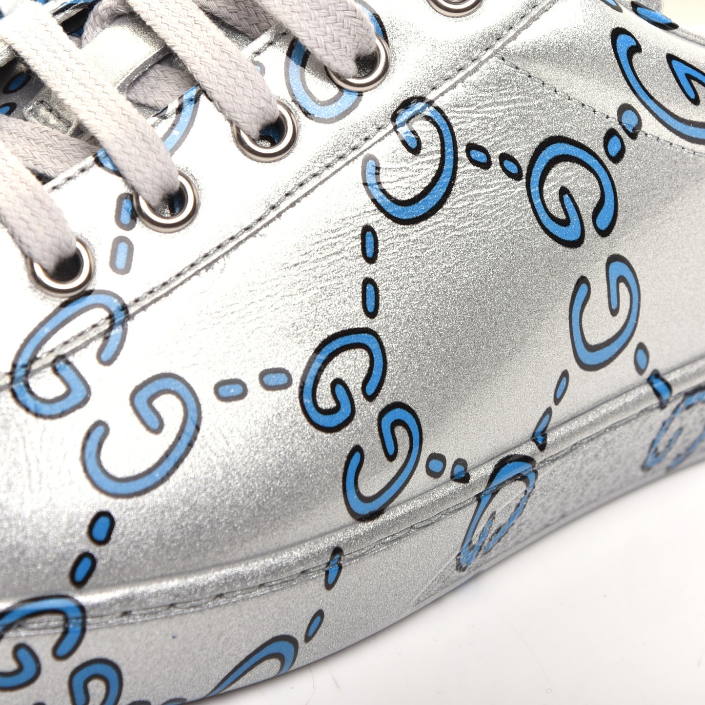 Miro Rubber Wax GucciGhost Print Mens New Ace Sneakers 9.5 Silver