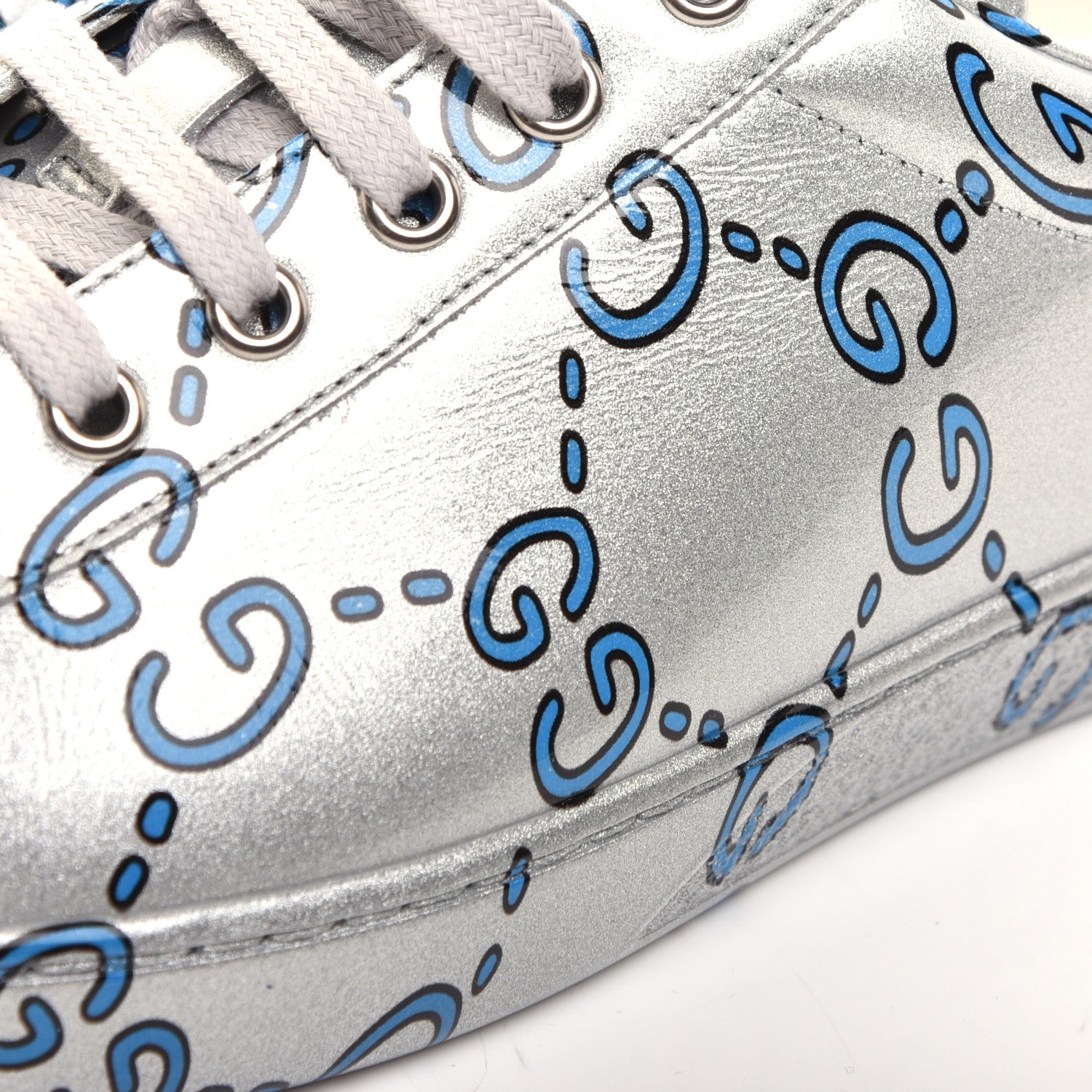 Gucci Miro Rubber Wax GucciGhost Print Mens New Ace Sneakers 9.5 Silver 11 of 11