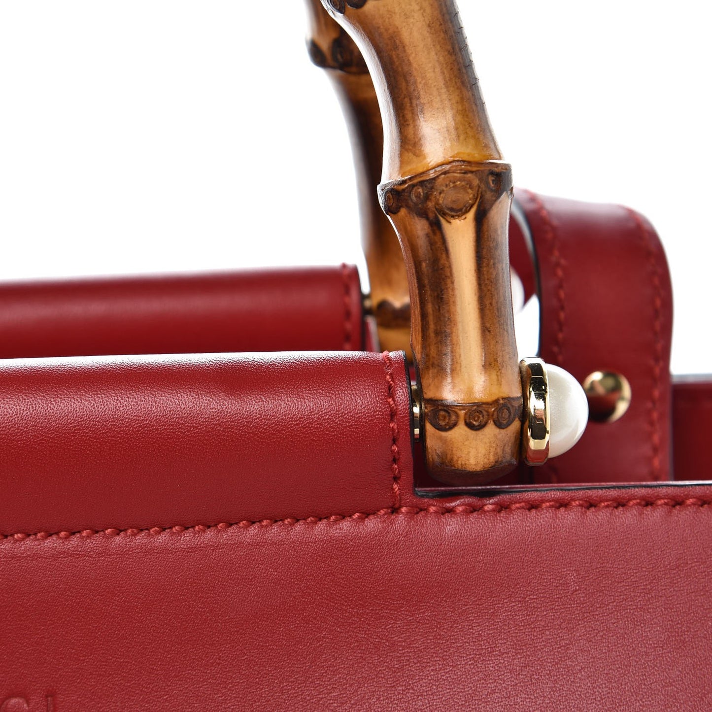 Nappa Bamboo Small Nymphaea Top Handle Bag Hibiscus Red