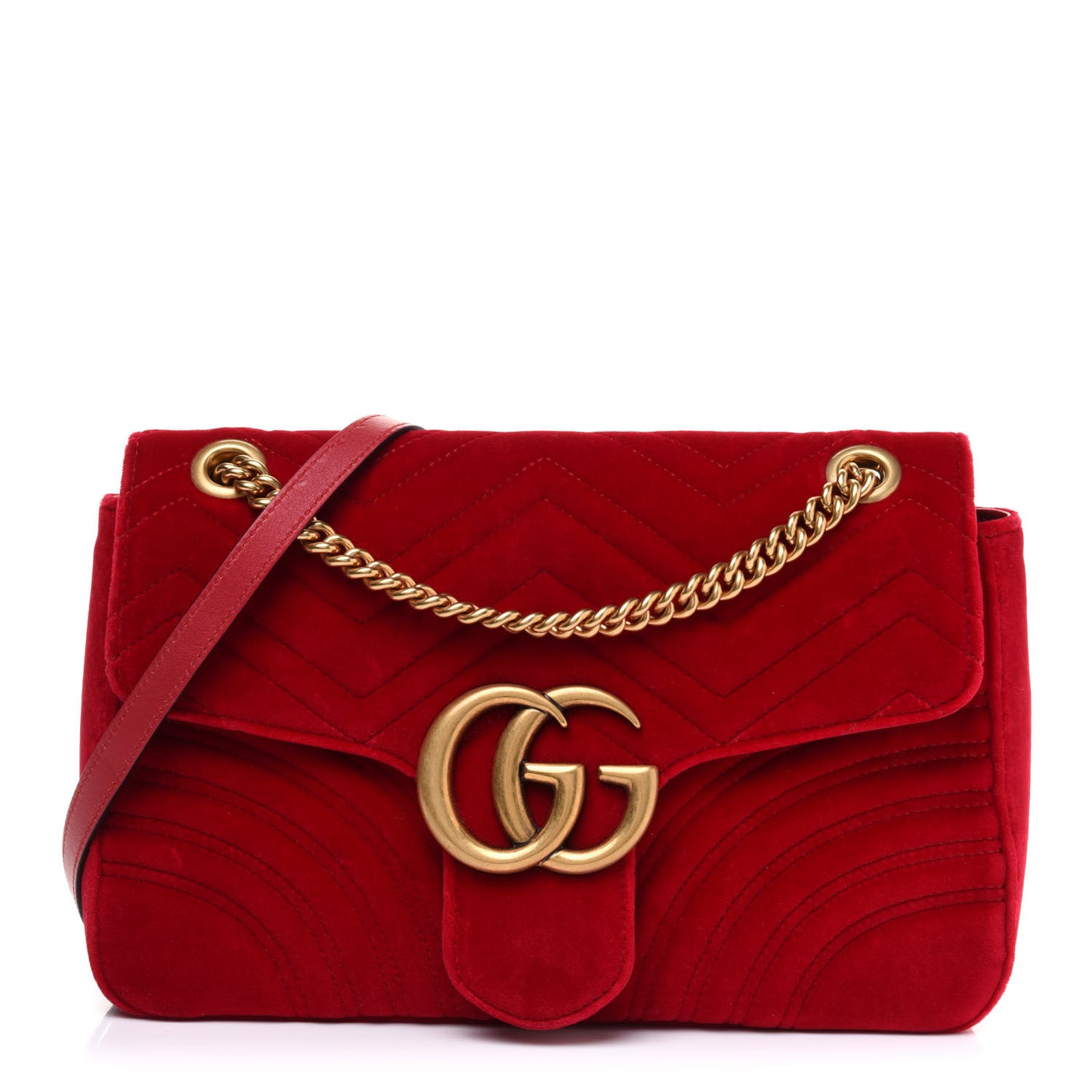 Velvet Matelasse Medium GG Marmont Shoulder Bag Hibiscus Red