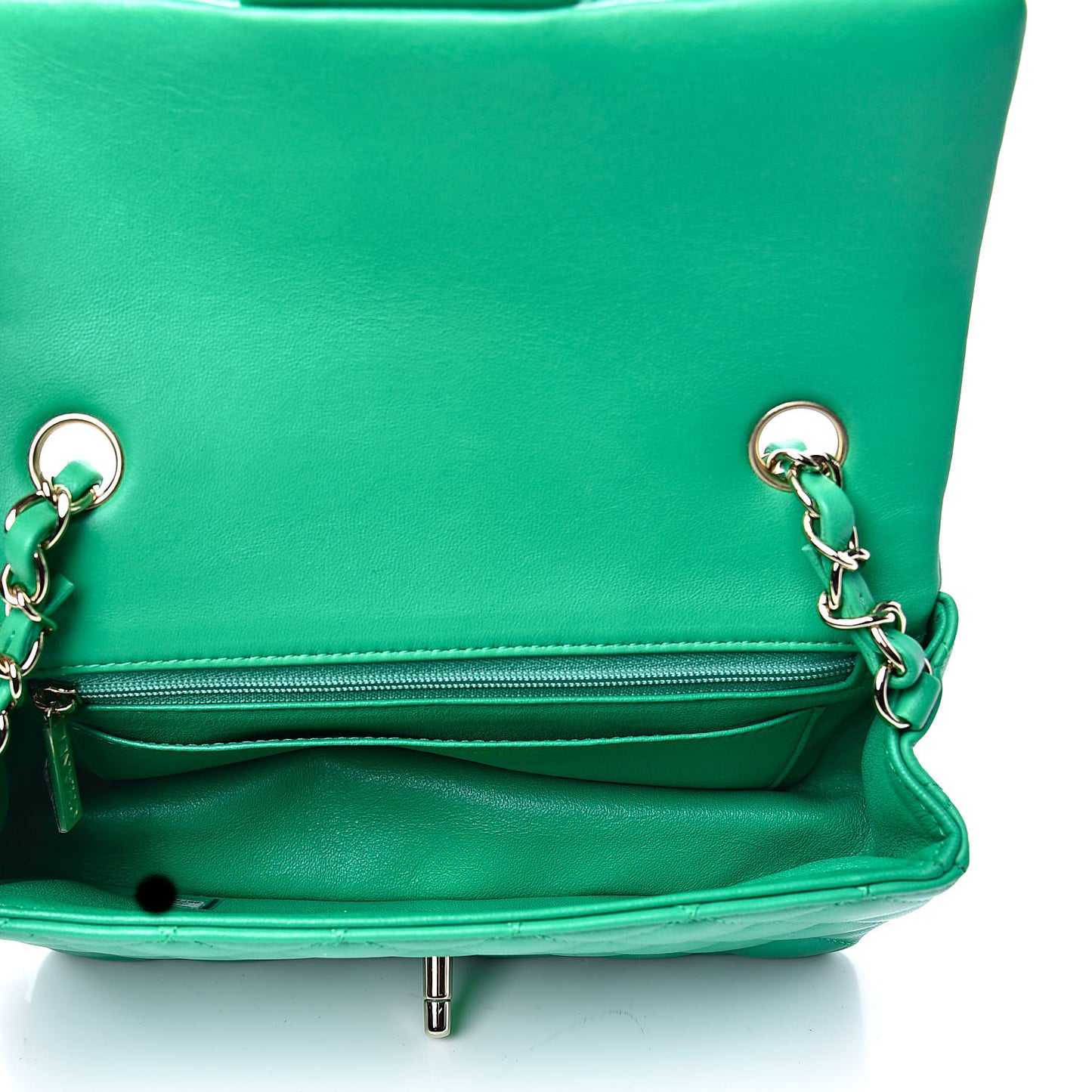 Lambskin Quilted Mini Rectangular Flap Green