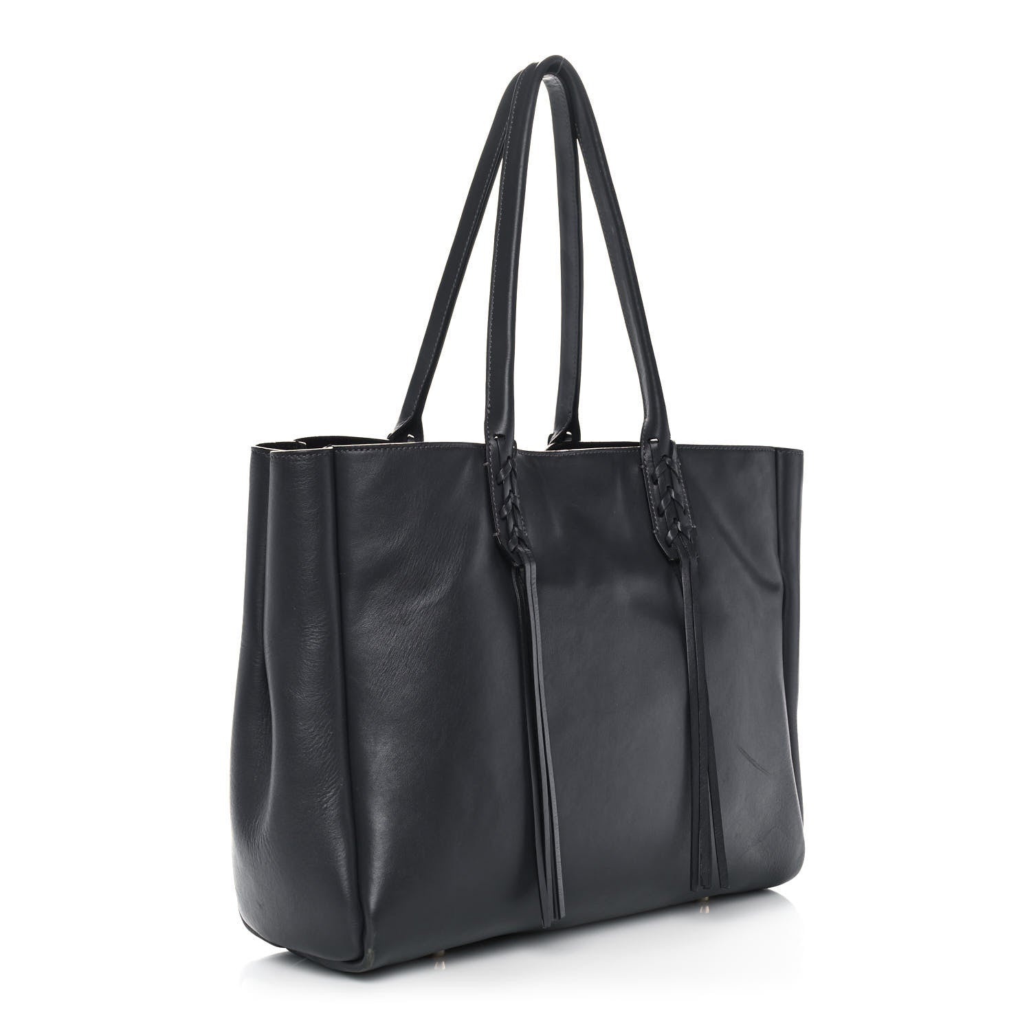 Lanvin Smooth Calfskin Small Fringe Shopper Tote Black 3 of 10