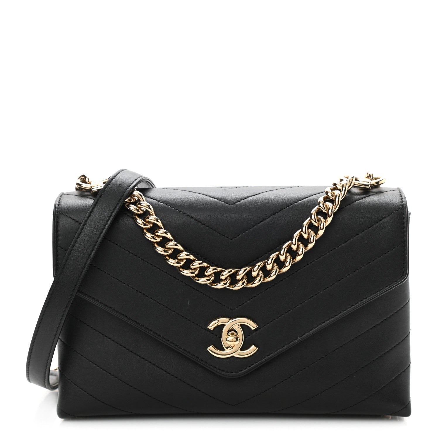 Chanel Calfskin Chevron Stitched Small Coco Flap Bag Black 1 of 10