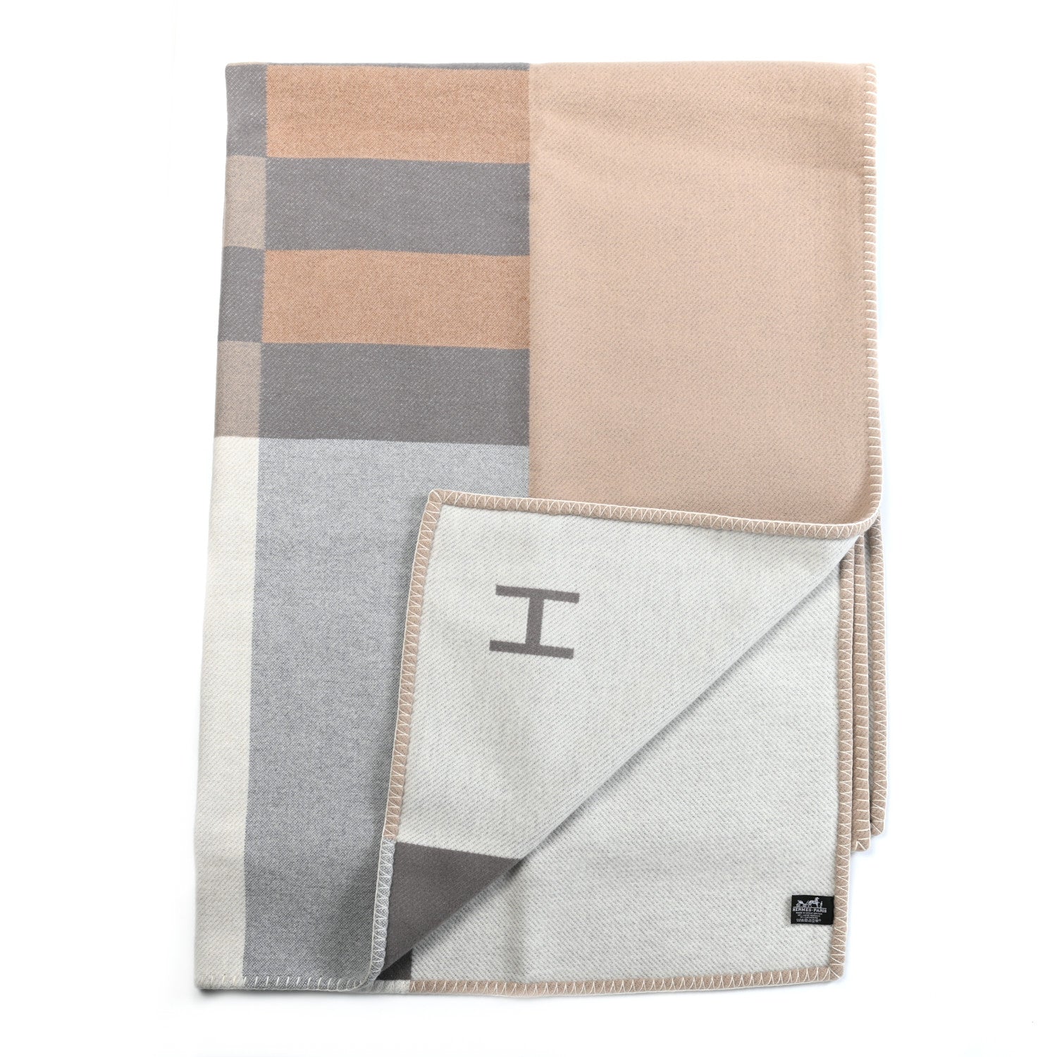 Hermes Wool Cashmere H Casaque Blanket Sable Ecru 2 of 3