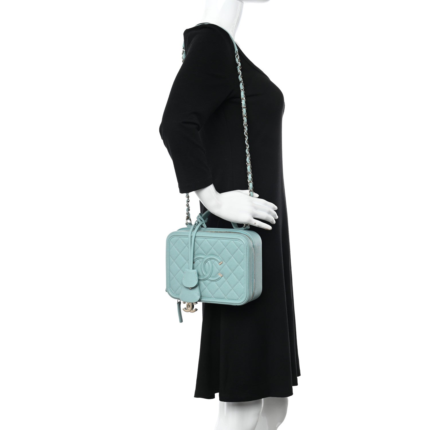 Chanel Caviar Quilted Medium CC Filigree Vanity Case Light Blue 2 of 11