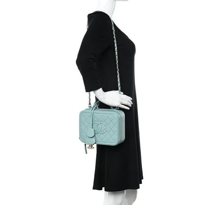 Chanel Caviar Quilted Medium CC Filigree Vanity Case Light Blue 2 of 11