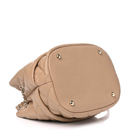 Chanel Caviar Quilted Rolled Up Bucket Drawstring Bag Beige 3 of 5