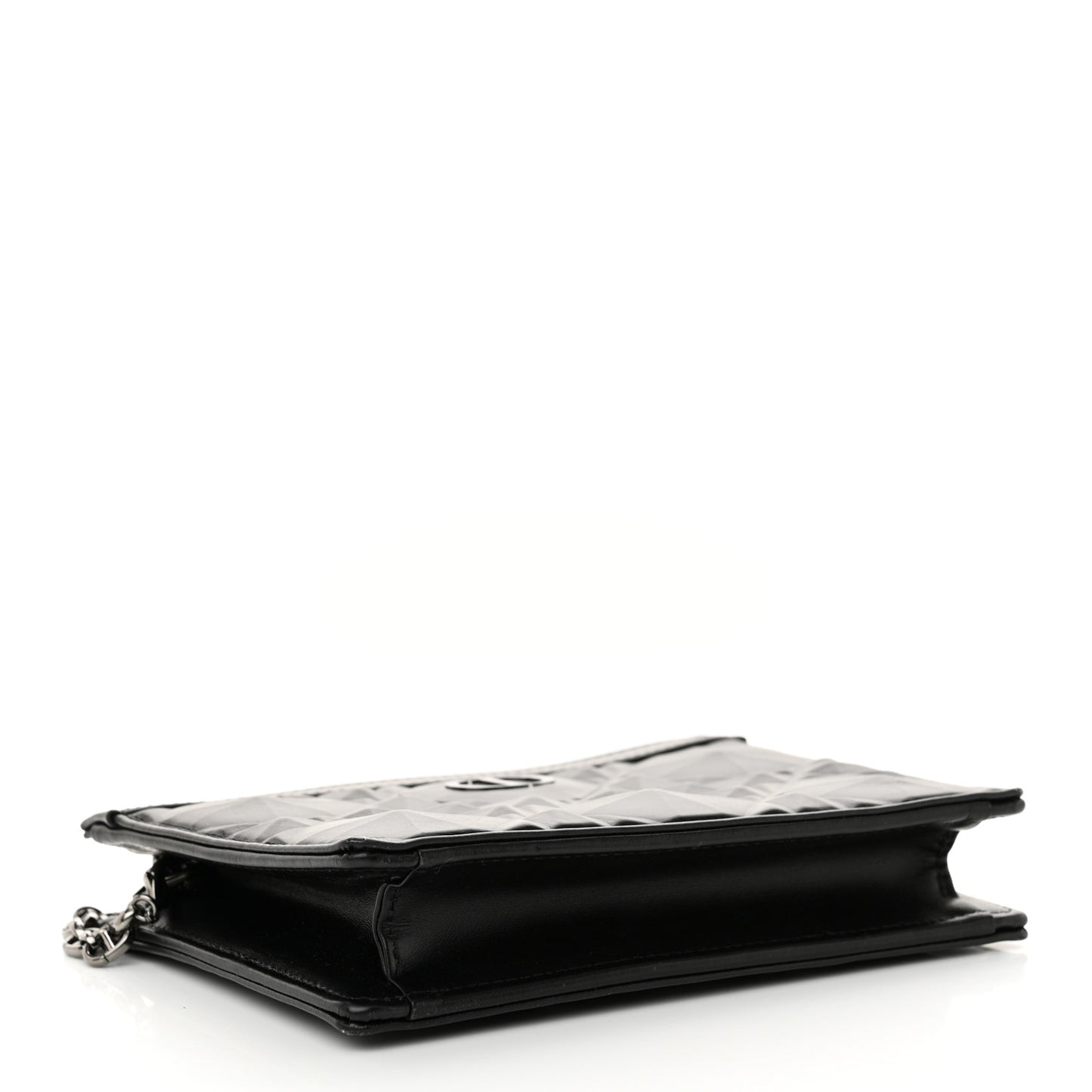 Calfskin Macrocannage Diamond Caro Zipped Pouch With Chain Black