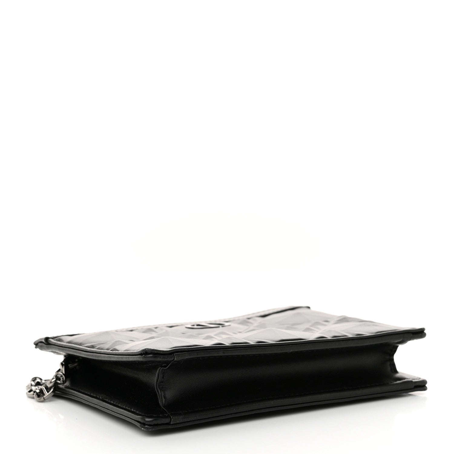 Christian Dior Calfskin Macrocannage Diamond Caro Zipped Pouch With Chain Black 4 of 13