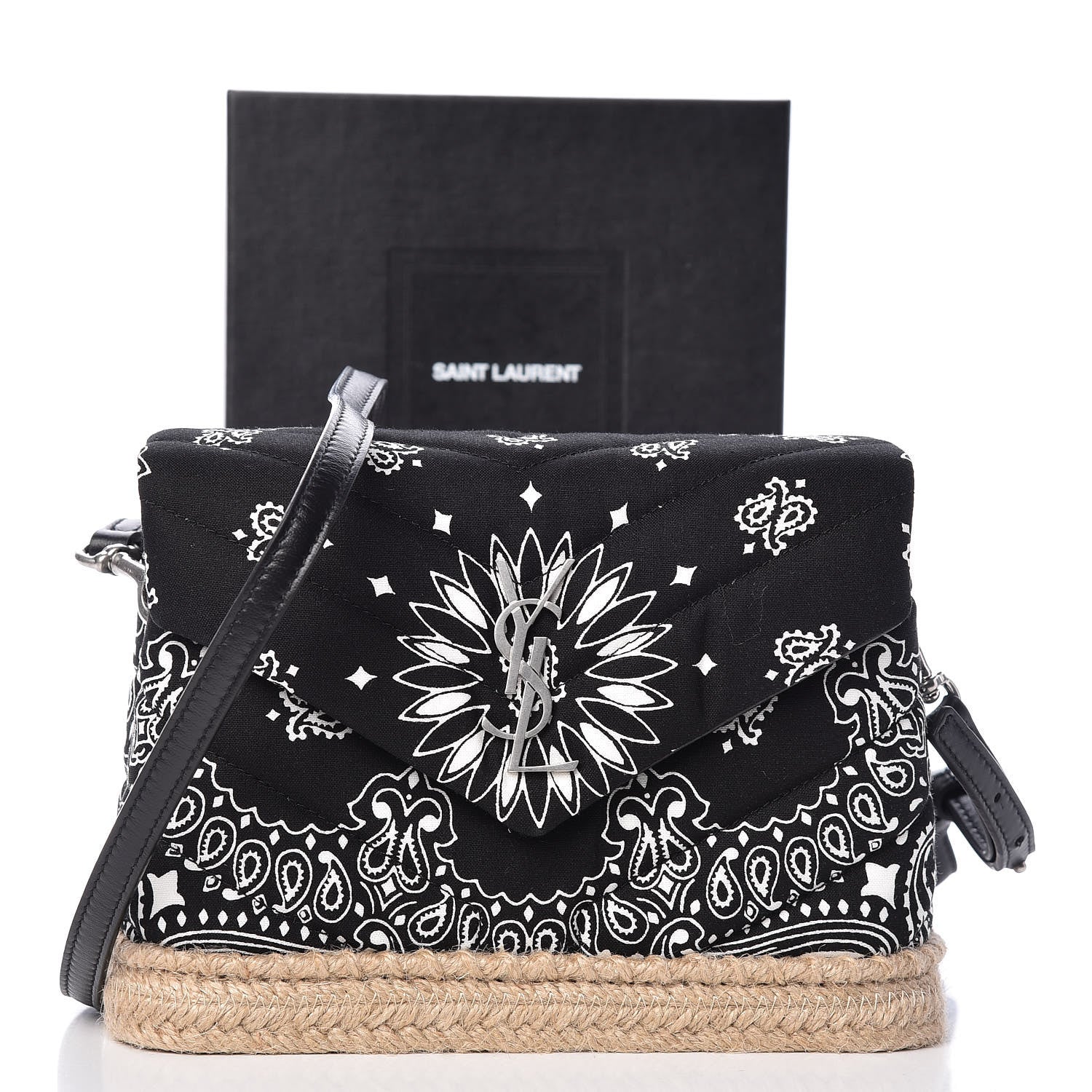 Saint Laurent Cotton Bandana Y Quilted Monogram Toy Loulou Crossbody Bag Black White 11 of 11