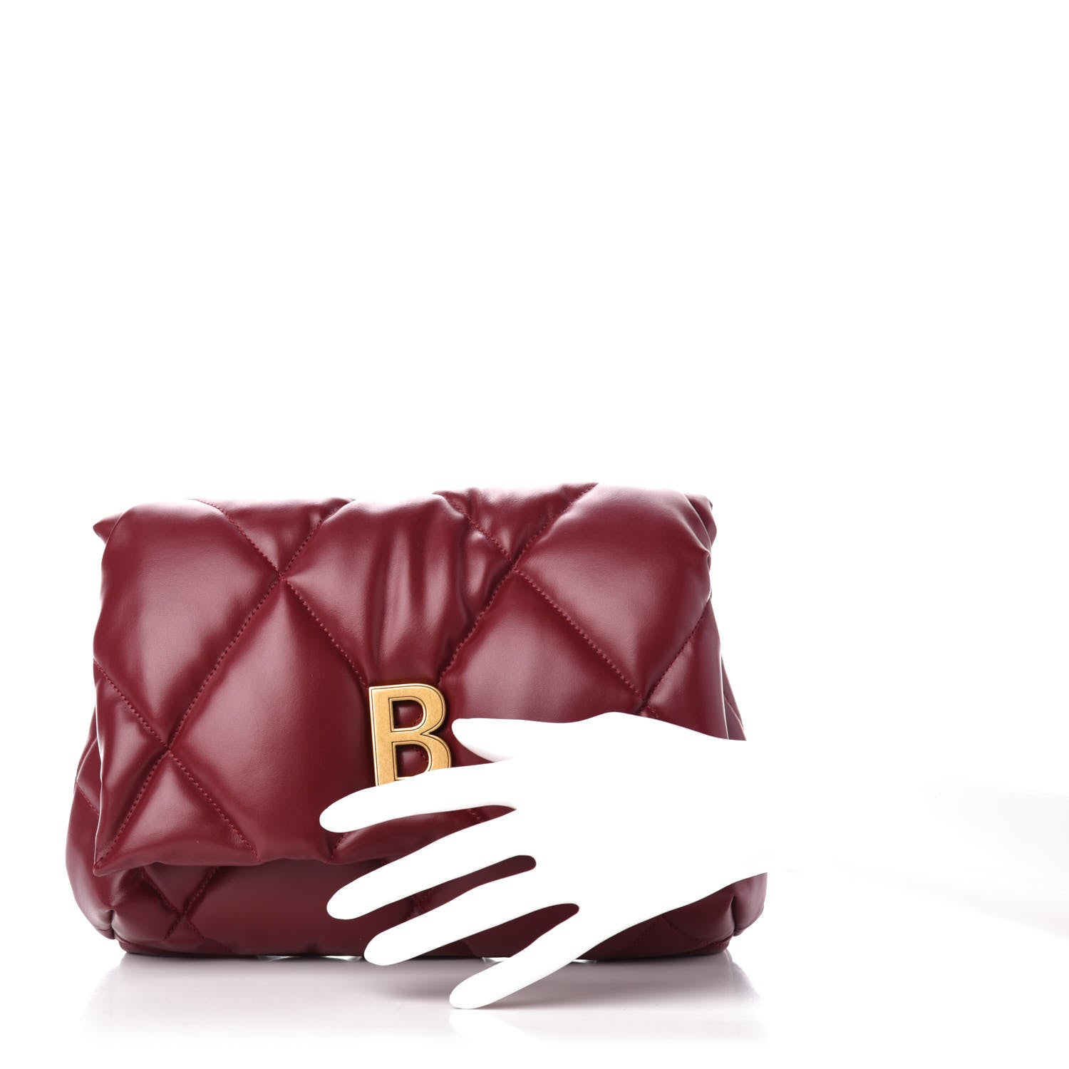 Balenciaga Nappa Calfskin Quilted Touch B Puffy Clutch Dark Red 2 of 10