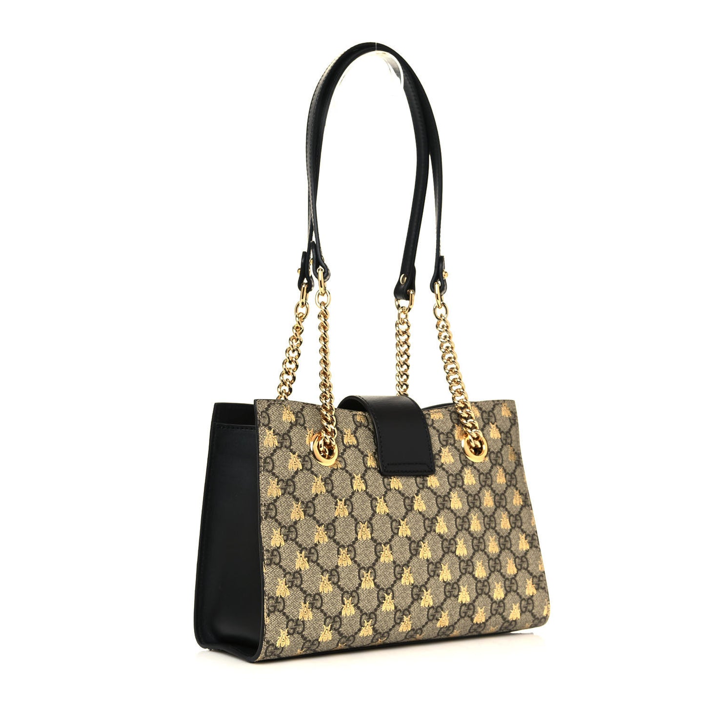 GG Supreme Monogram Bees Small Padlock Tote Beige Oro Black