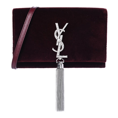 Saint Laurent Velvet Crystal Monogram Kate Tassel Shoulder Bag Burgundy 1 of 4