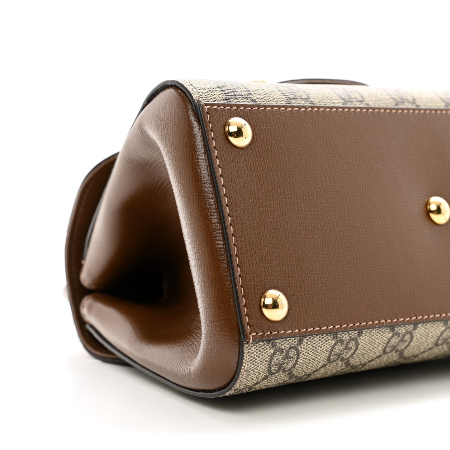 GG Supreme Monogram Azalea Calfskin Mini Horsebit 1955 Top Handle Flap Bag Beige Ebony Brown Sugar