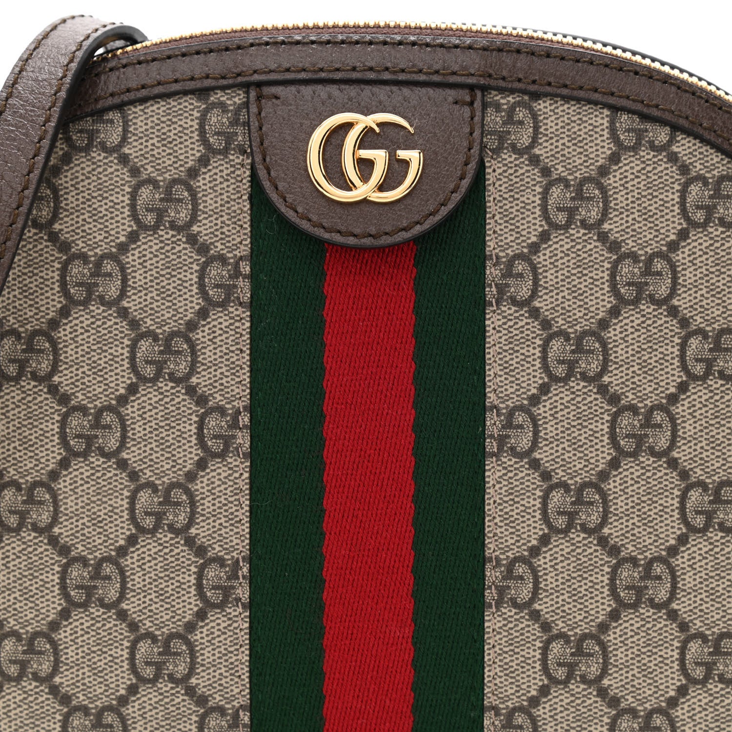 Gucci GG Supreme Monogram Textured Dollar Calfskin Web Small Ophidia Dome Shoulder Bag Beige Ebony New Acero 8 of 10