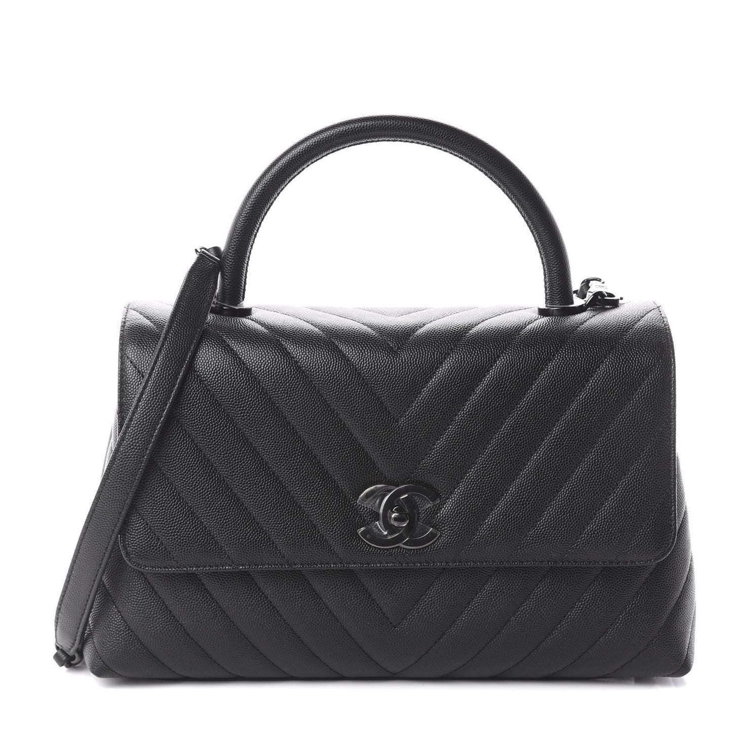 Caviar Chevron Quilted Small Coco Handle Flap So Black