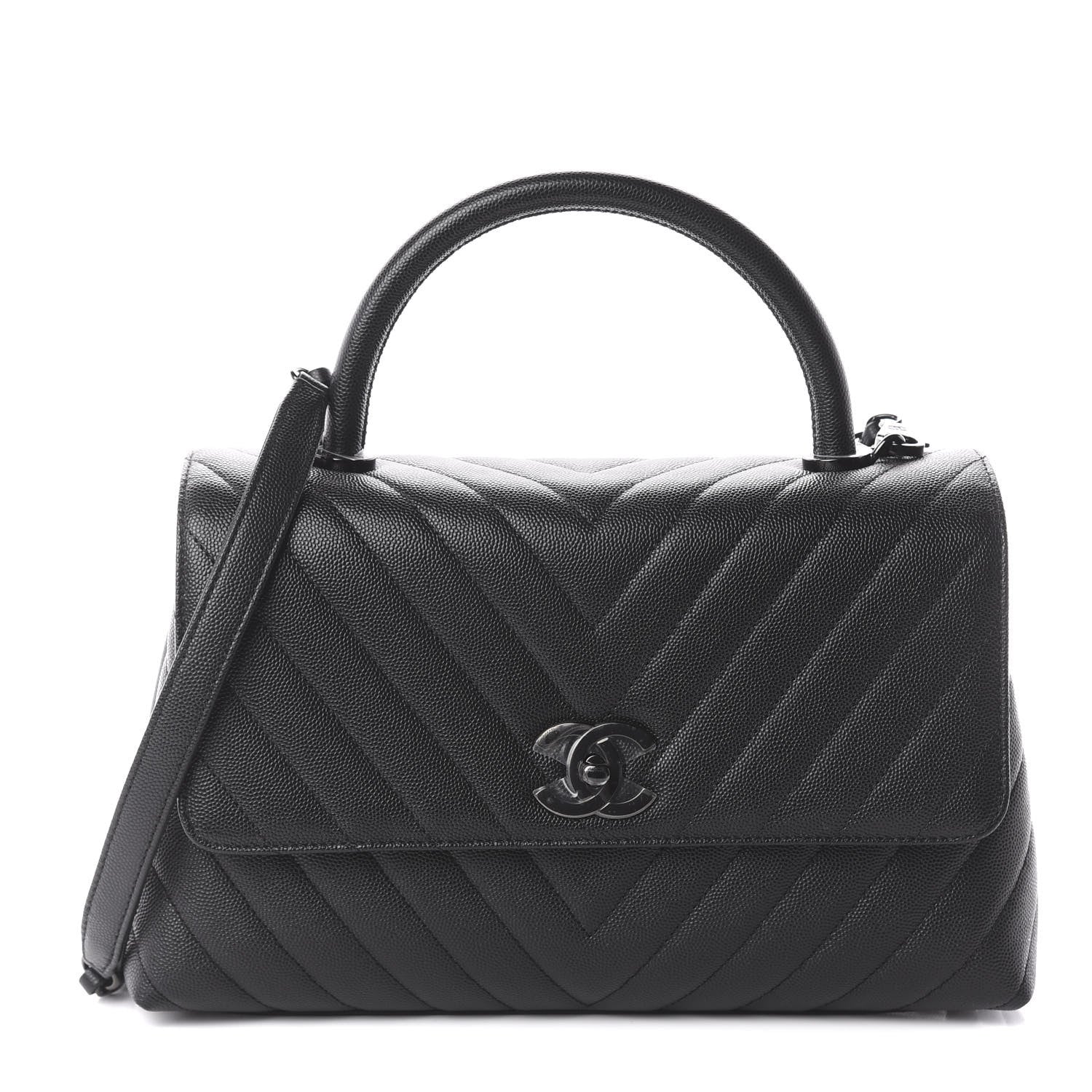 Chanel Caviar Chevron Quilted Small Coco Handle Flap So Black 1 of 8