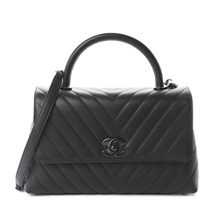 Chanel Caviar Chevron Quilted Small Coco Handle Flap So Black 1 of 8