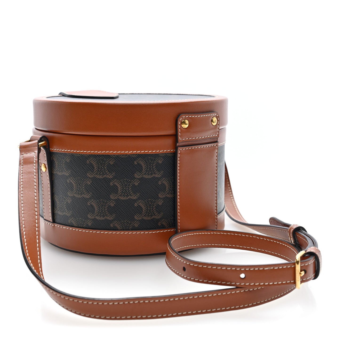 Calfskin Triomphe Canvas Medium Tambour Bag Tan Tan