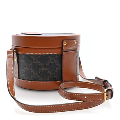 Celine Calfskin Triomphe Canvas Medium Tambour Bag Tan Tan 3 of 10